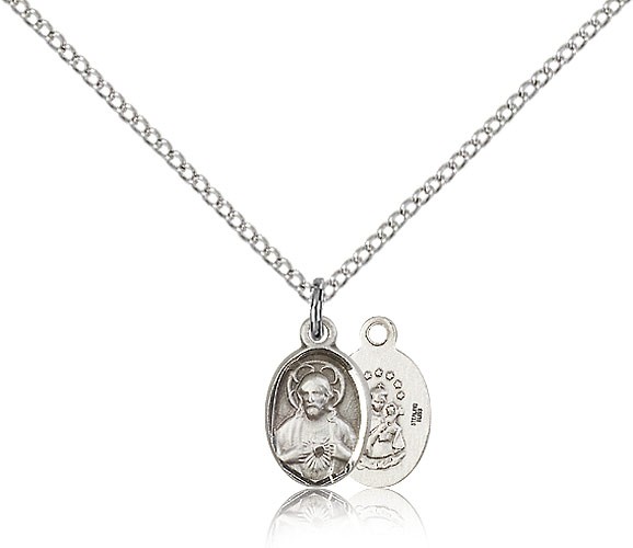 Scapular Medal, Sterling Silver - 18&quot; 1.2mm Sterling Silver Chain + Clasp