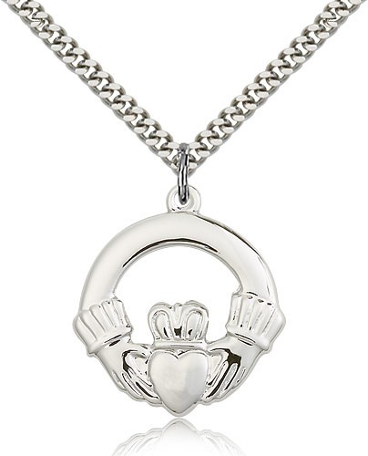 Claddagh Medal, Sterling Silver - 24&quot; 2.4mm Rhodium Plate Endless Chain