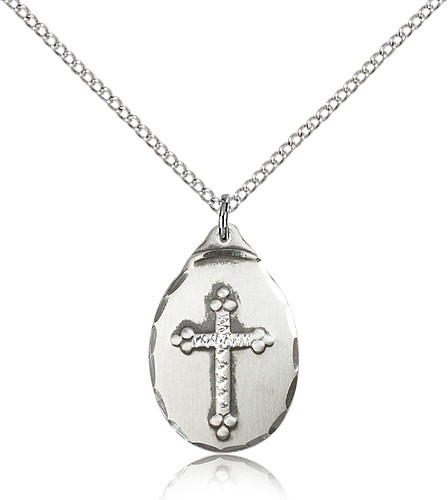 Cross Pendant, Sterling Silver - 18&quot; 1.2mm Sterling Silver Chain + Clasp