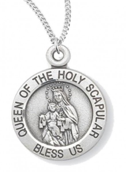 Women's Queen of the Holy Scapular Necklace (Medium), Sterling Silver with Chain Options - 18&quot; 1.8mm Sterling Silver Chain + Clasp