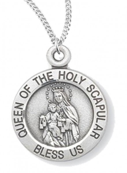 Women's Queen of the Holy Scapular Necklace, Sterling  Silver with Chain Options - 18&quot; 1.8mm Sterling Silver Chain + Clasp