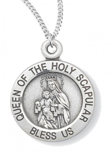 Women's Queen of the Holy Scapular Necklace, Sterling  Silver with Chain Options - 20&quot; 1.8mm Sterling Silver Chain + Clasp