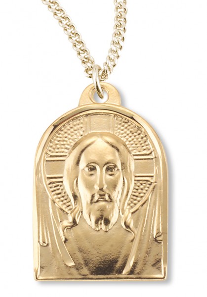 Women's 14kt Gold Over Sterling Silver Jesus Face Necklace + 18 Inch Gold Plated Chain &amp; Clasp - Gold-tone