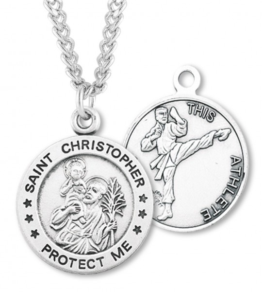Round Boy's St. Christopher Martial Arts Necklace With Chain - 24&quot; 3mm Stainless Steel Endless Chain