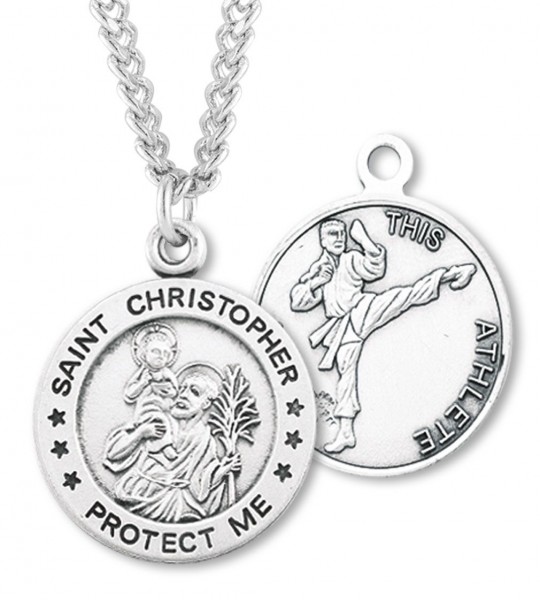 Round Boy's St. Christopher Martial Arts Necklace With Chain - 24&quot; 3mm Stainless Steel Chain + Clasp
