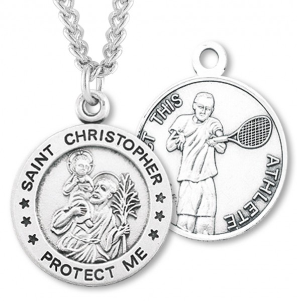 Round Boy's St. Christopher Tennis Necklace With Chain - 24&quot; 3mm Stainless Steel Endless Chain