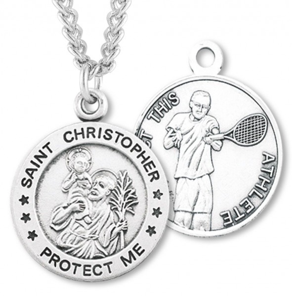 Round Boy's St. Christopher Tennis Necklace With Chain - 24&quot; 3mm Stainless Steel Chain + Clasp