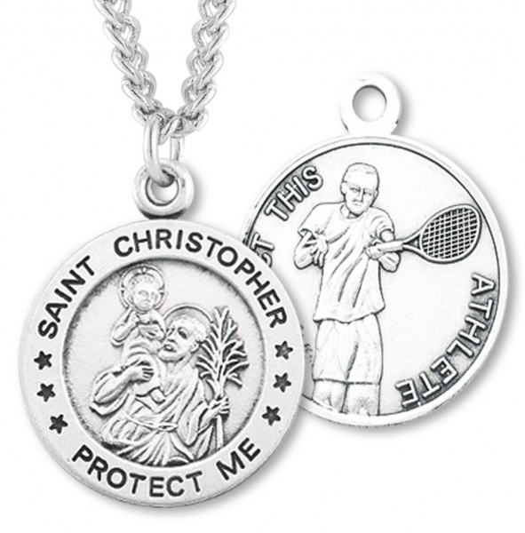 Round Boy's St. Christopher Tennis Necklace With Chain - 20&quot; 2.2mm Stainless Steel Chain with Clasp