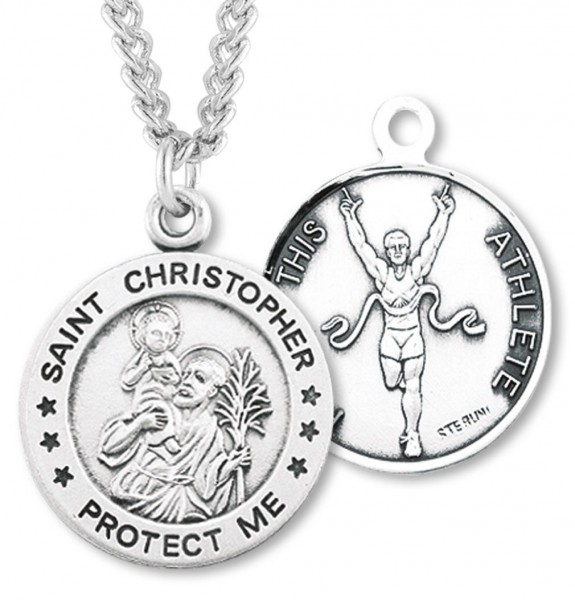 Round Boy's St. Christopher Track Necklace With Chain - 24&quot; 3mm Stainless Steel Endless Chain
