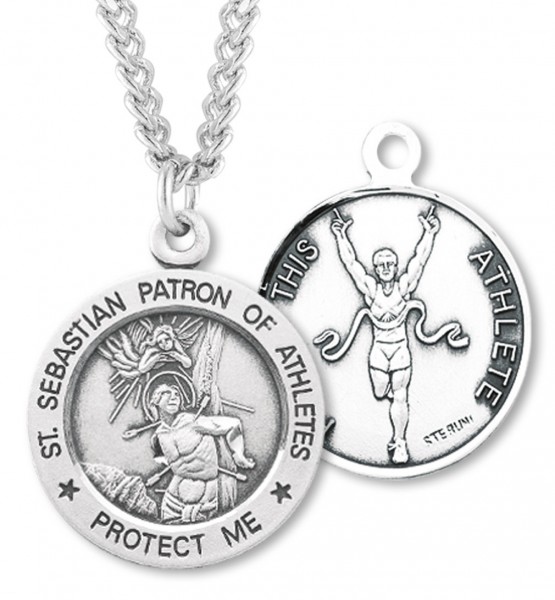 Round Boy's St. Sebastian Track Necklace With Chain - 24&quot; 3mm Stainless Steel Endless Chain