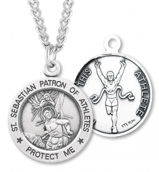 Round Boy's St. Sebastian Track Necklace With Chain - 20&quot; 2.2mm Stainless Steel Chain with Clasp