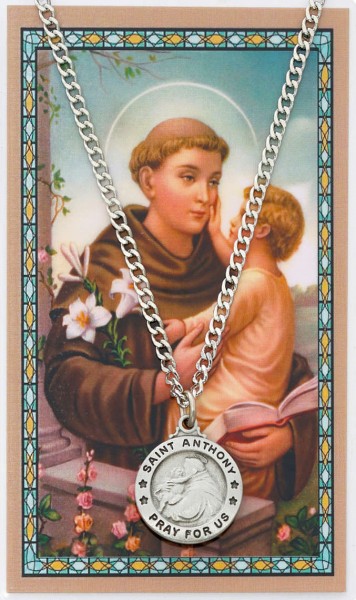 Round St. Anthony Medal with Prayer Card - Silver tone