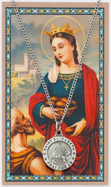 Round St. Elizabeth of Hungry Medal and Prayer Card Set - Silver-tone