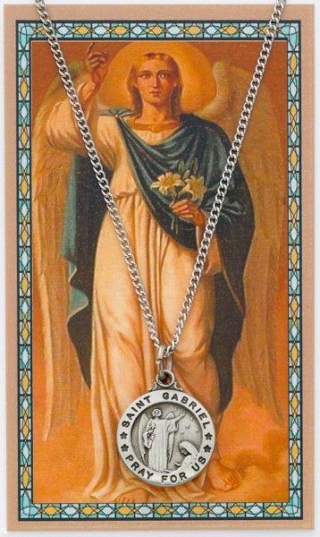 Round St. Gabriel The Archangel Medal and Prayer Card Set - Silver-tone
