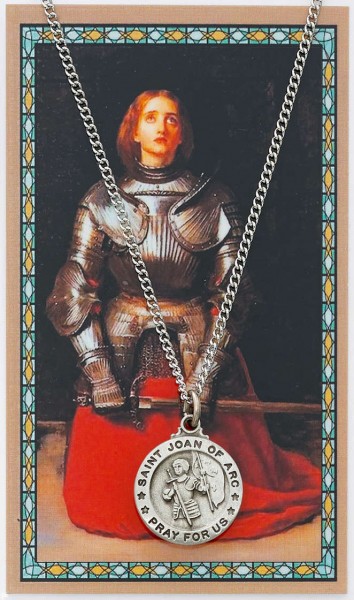Round St. Joan of Arc Medal with Saint Story Card - Silver-tone