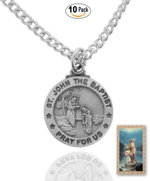 Round St. John The Baptist Medal and Prayer Card Set - Pack of 10