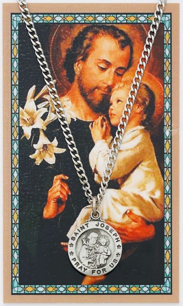 Round St. Joseph Medal and Prayer Card Set - Silver-tone