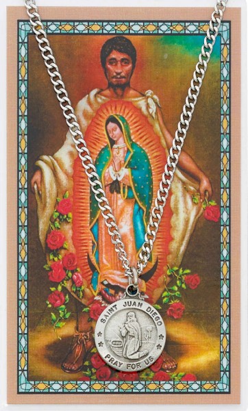 Round St. Juan Diego  Medal and Prayer Card Set - Silver-tone