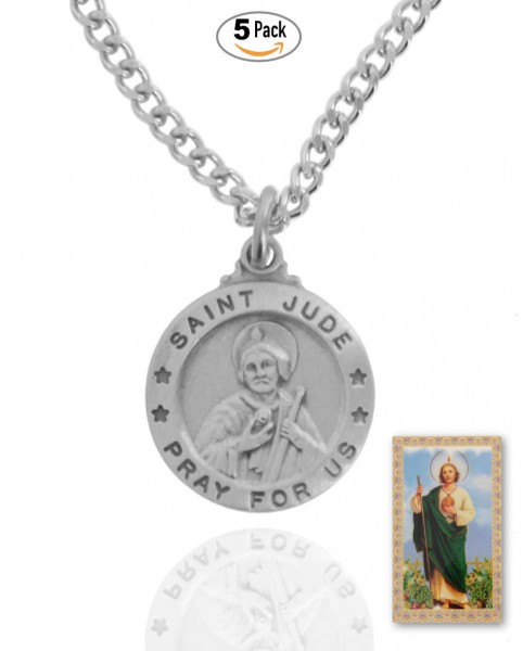 Round St. Jude Medal and Prayer Card Set - Pack of 5