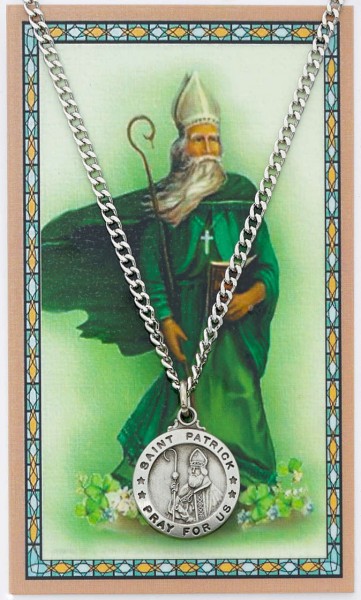 Round St. Patrick Medal and Prayer Card Set - Silver-tone