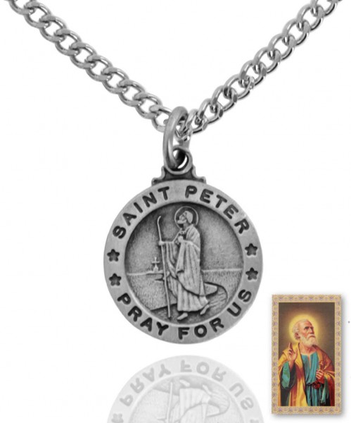 Round St. Peter Medal and Prayer Card Set - Pack of 5