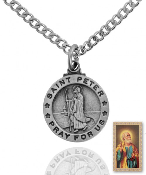 Round St. Peter Medal and Prayer Card Set - Pack of 10