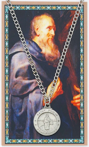 Round St. Philip Medal and Prayer Card Set - Silver-tone