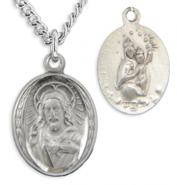 Women's Sterling Silver Oval Sacred Heart of Jesus Necklace with Chain Options - 18&quot; 2.2mm Stainless Steel Chain + Clasp