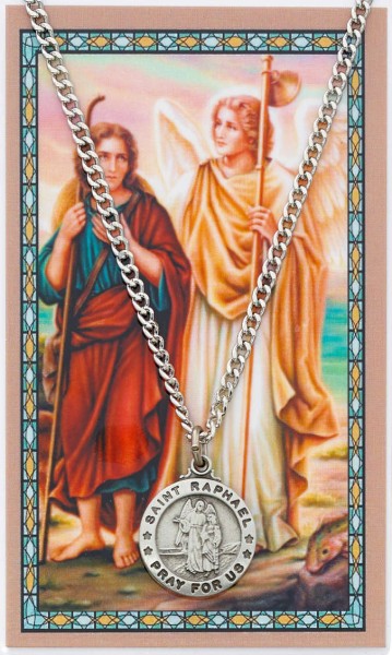 Saint Raphael the Archangel Prayer Card and Medal - Silver tone