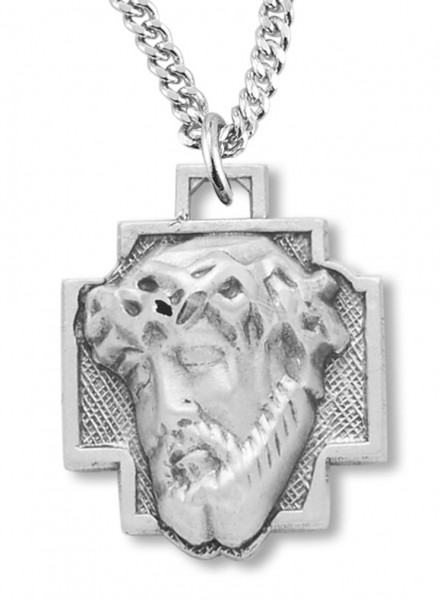 Women's Sterling Silver Christ Head with Crown of Thorns Necklace with Chain Options - 18&quot; 1.8mm Sterling Silver Chain + Clasp