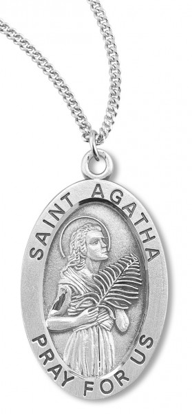 Women's St. Agatha Necklace Oval Sterling Silver with Chain Options - 18&quot; 2.2mm Stainless Steel Chain + Clasp