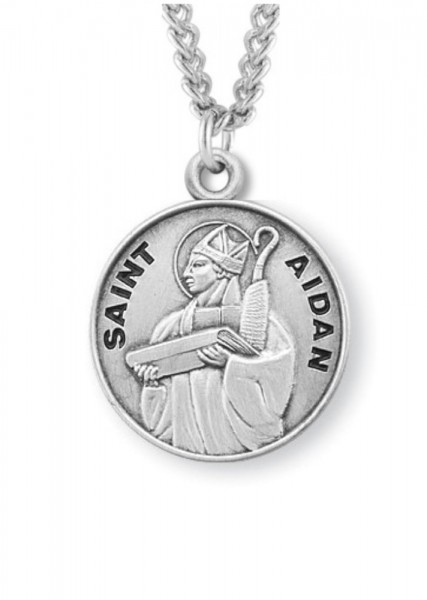 Boy's St. Aidan Necklace Round Sterling Silver with Chain - 20&quot; 2.2mm Stainless Steel Chain with Clasp