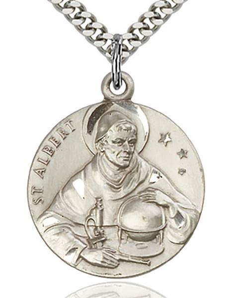 St. Albert the Great Medal, Sterling Silver - 24&rdquo; 1.7mm Sterling Silver Chain &amp; Clasp