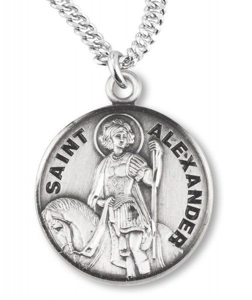 Boy's St. Alexander Necklace Round Sterling Silver with Chain - 20&quot; 2.2mm Stainless Steel Chain with Clasp
