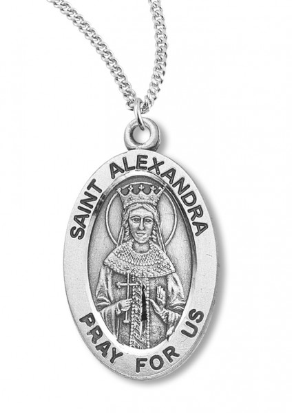 Women's St. Alexandra Necklace Oval Sterling Silver with Chain Options - 18&quot; 2.2mm Stainless Steel Chain + Clasp