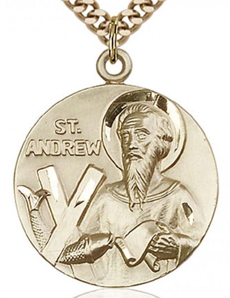 St. Andrew Medal, Gold Filled - 24&quot; 2.4mm Gold Plated Chain + Clasp