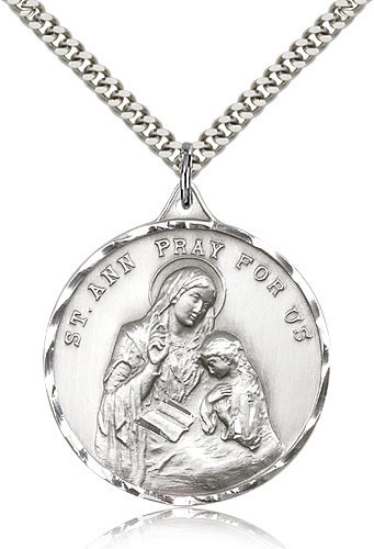 St. Ann Medal, Sterling Silver - 24&quot; Sterling Silver Chain + Clasp