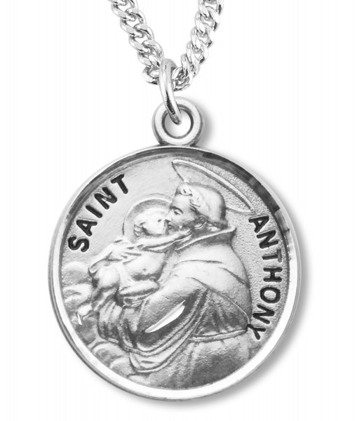 Boy's St. Anthony Necklace Round Sterling Silver with Chain - 20&quot; 2.2mm Stainless Steel Chain with Clasp