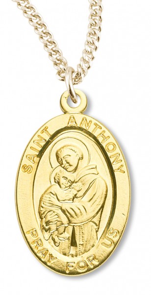 16kt Gold Over Sterling Silver Saint Anthony Pendant + 20 Inch Gold Plated Chain &amp; Clasp - 20&quot; 2.2mm Gold Plated Chain + Clasp