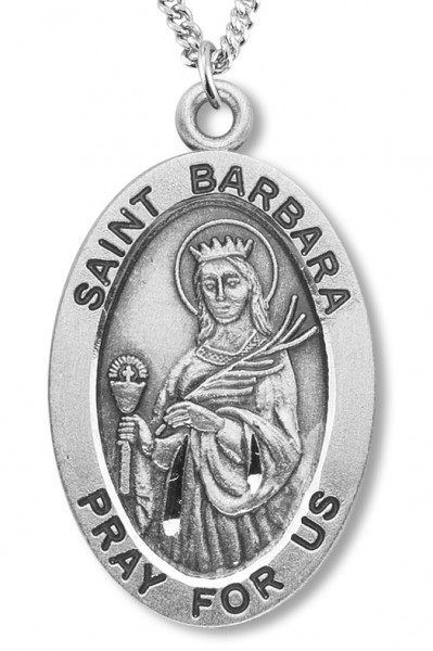 Women's St. Barbara Necklace Oval Sterling Silver with Chain Options - 18&quot; 1.8mm Sterling Silver Chain + Clasp