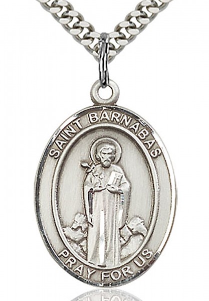 St. Barnabas Medal, Sterling Silver, Large - 24&quot; 2.4mm Rhodium Plate Chain + Clasp