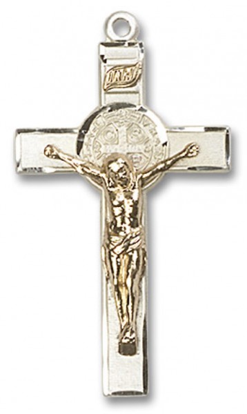St. Benedict Crucifix Pendant, Two-Tone - No Chain