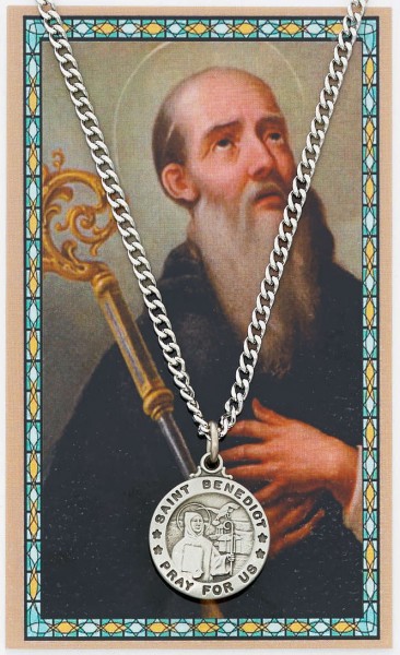 St. Benedict Medal with Prayer Card - Silver tone