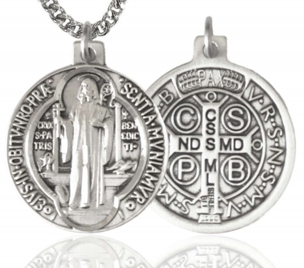 St. Benedict Medal, Sterling Silver - 24&rdquo; 1.7mm Sterling Silver Chain &amp; Clasp