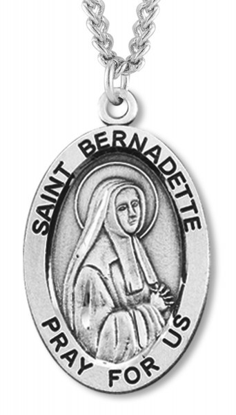 Women's St. Bernadette Necklace Oval Sterling Silver with Chain Options - 18&quot; 1.8mm Sterling Silver Chain + Clasp