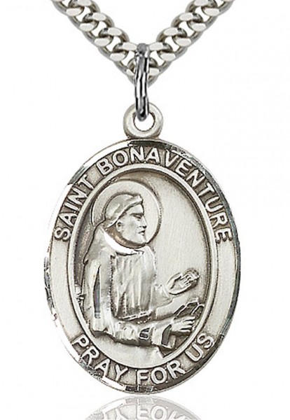 St. Bonaventure Medal, Sterling Silver, Large - 24&quot; 2.2mm Sterling Silver Chain + Clasp