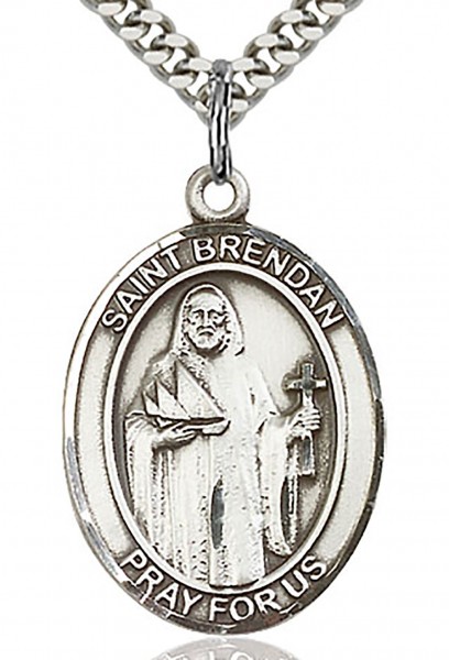 St. Brendan the Navigator Medal, Sterling Silver, Large - 24&quot; 2.2mm Endless Sterling Silver Chain