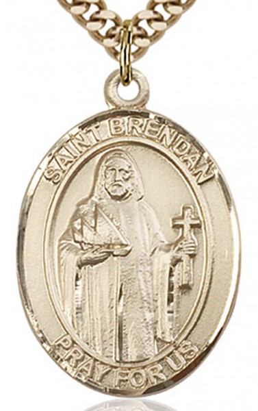 St. Brendan the Navigator Medal, Gold Filled, Large - 24&quot; 2.4mm Gold Plated Chain + Clasp