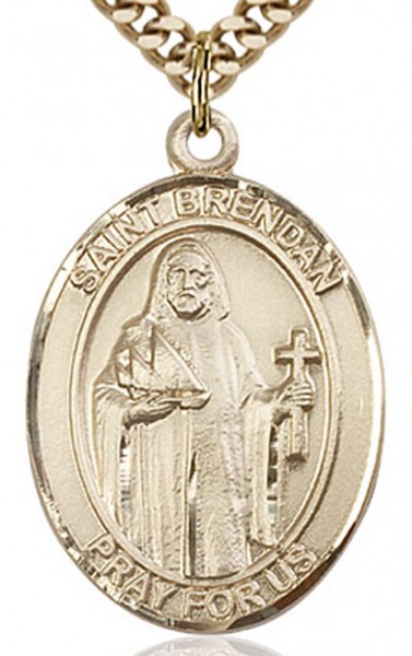 St. Brendan the Navigator Medal, Gold Filled, Large - 24&quot; 2.4mm Gold Plated Endless Chain