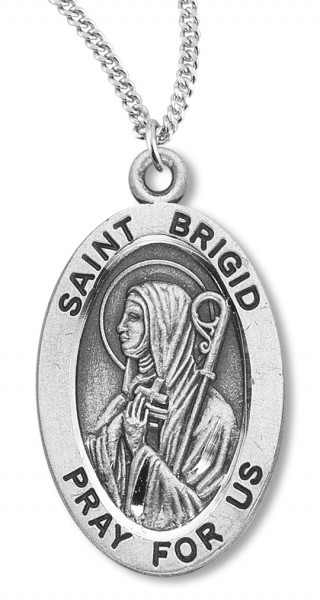 Women's St. Brigid Necklace Oval Sterling Silver with Chain Options - 18&quot; 1.8mm Sterling Silver Chain + Clasp